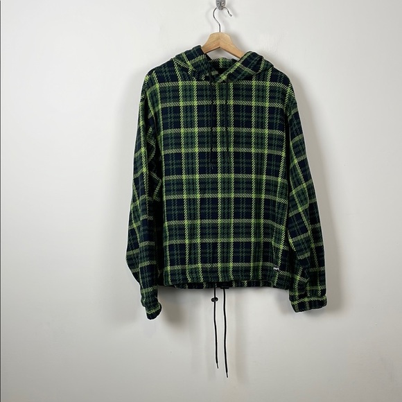 Zara Houndstooth Plaid Sweatshirt Hoodie Jacket Green and Black Men's S Street - Picture 1 of 9